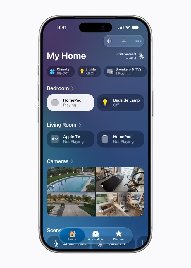 App Casa en un iPhone para controlar los accesorios de domótica