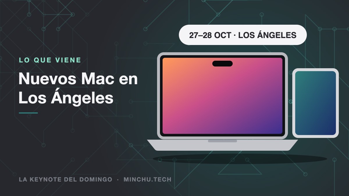 Ilustración de un MacBook Pro y un iPad mini con la fecha 27 y 28 de octubre en Los Ángeles